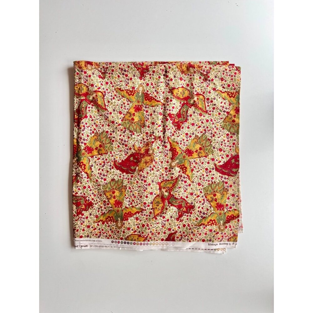 APRIL CORNELL x MODA Vintage Holiday Floral Angel Print Cotton Fabric, 3.8 Yards